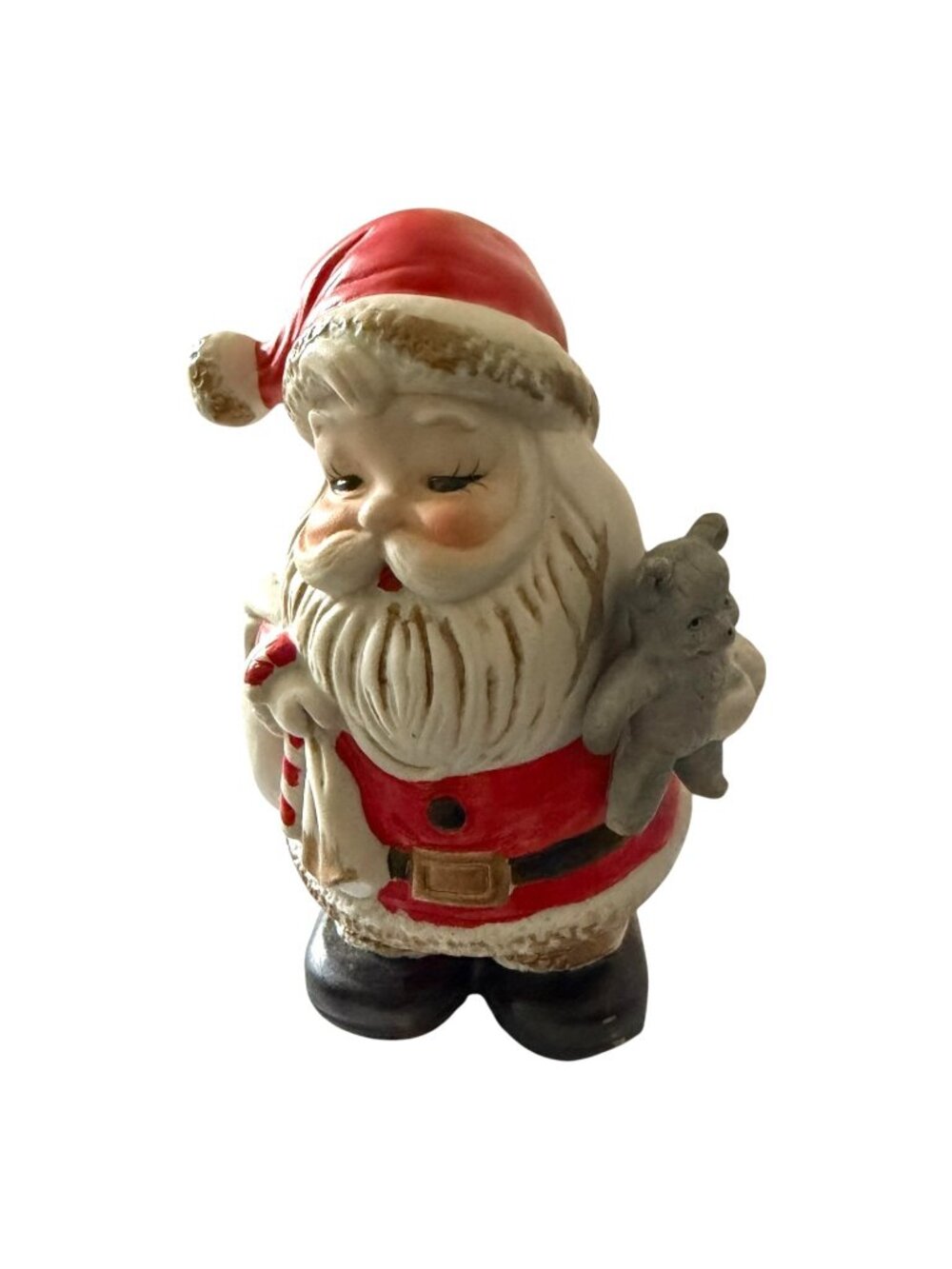 Vintage Homco 5407 Santa Claus Coin Bank Teddy Bear Porcelain Taiwan 6 Inch